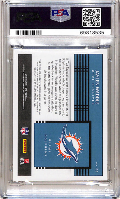 Jaylen Waddle 2021 Panini One Gold Rookie Patch Auto #8/10 PSA 8 Nm-Mint
