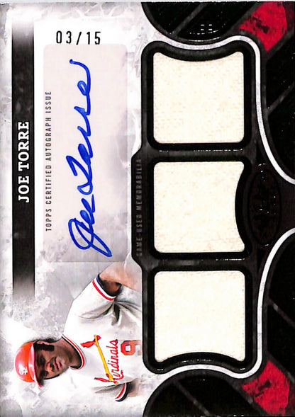 Joe Torre 2025 Topps Toer One Triple Jersey Auto #3/15