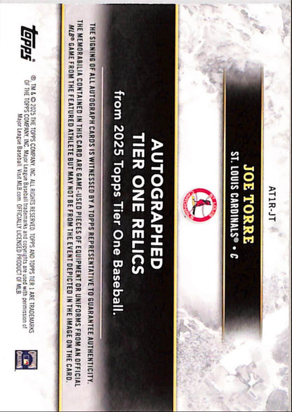 Joe Torre 2025 Topps Toer One Triple Jersey Auto #3/15