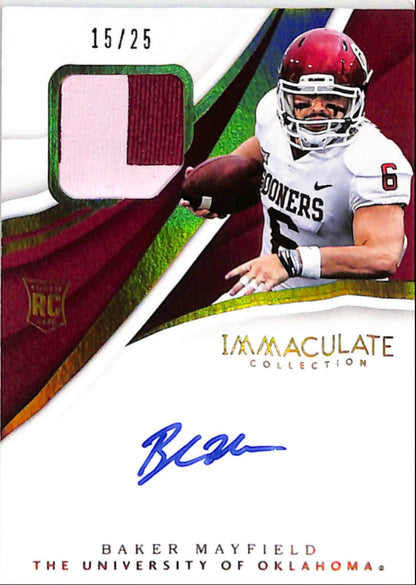 Baker Mayfield 2018 Panini Immaculate Collegiate Gold Rookie Patch Auto #15/25