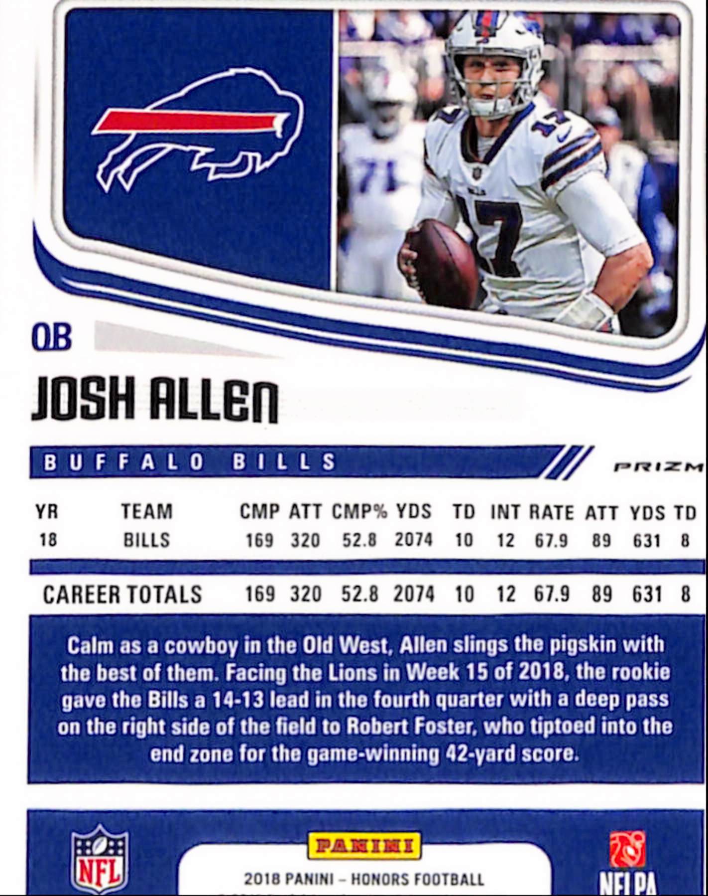 Josh Allen 2018 Honors Football Score Update Blue Artists Proof #16/35