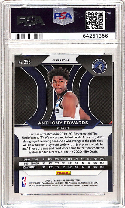 Anthony Edwards 2020 Panini Prizm #258 Choice Blue/Yellow/Green PSA 10 Gem Mint