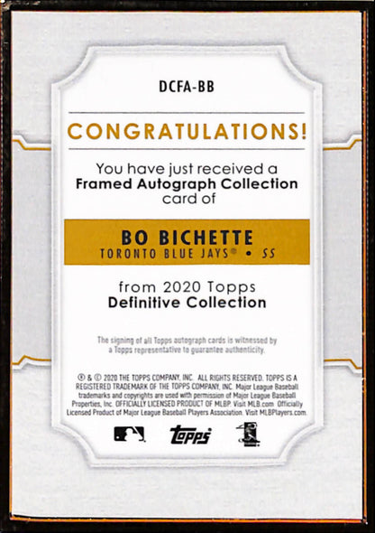 Bo Bichette 2020 Topps Definitive Purple Gold Framed Rookie Auto #10/10