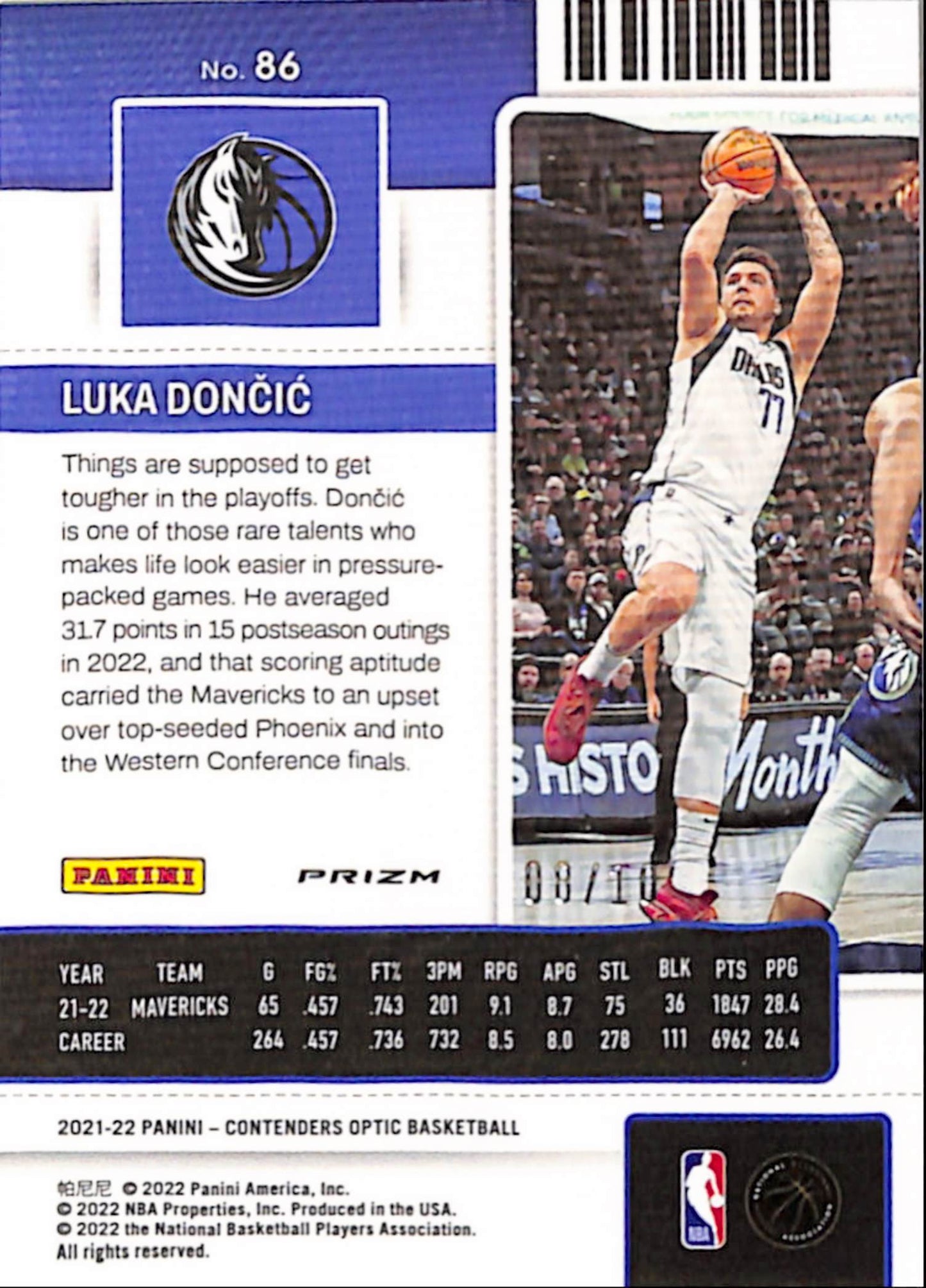 Luka Doncic 2021 Panini Contenders Optic Gold #8/10