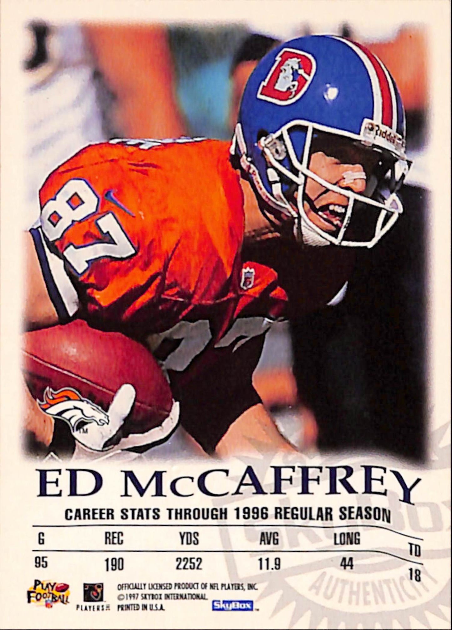Ed McCaffrey 1997 Skybox Autographics Century #75/100 Autograph