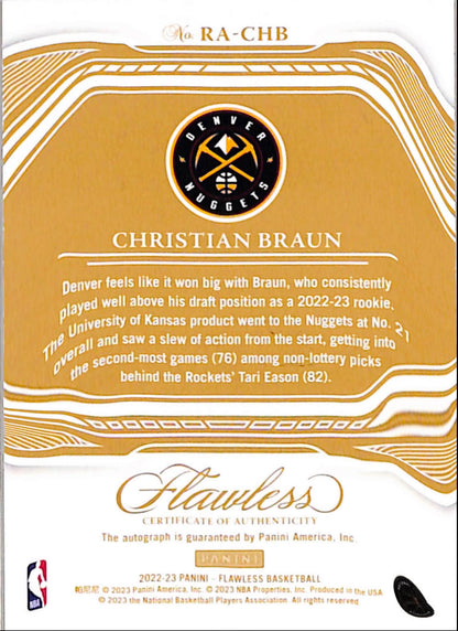 Christian Braun 2022 Panini Flawless Rookie Autographs #1/25
