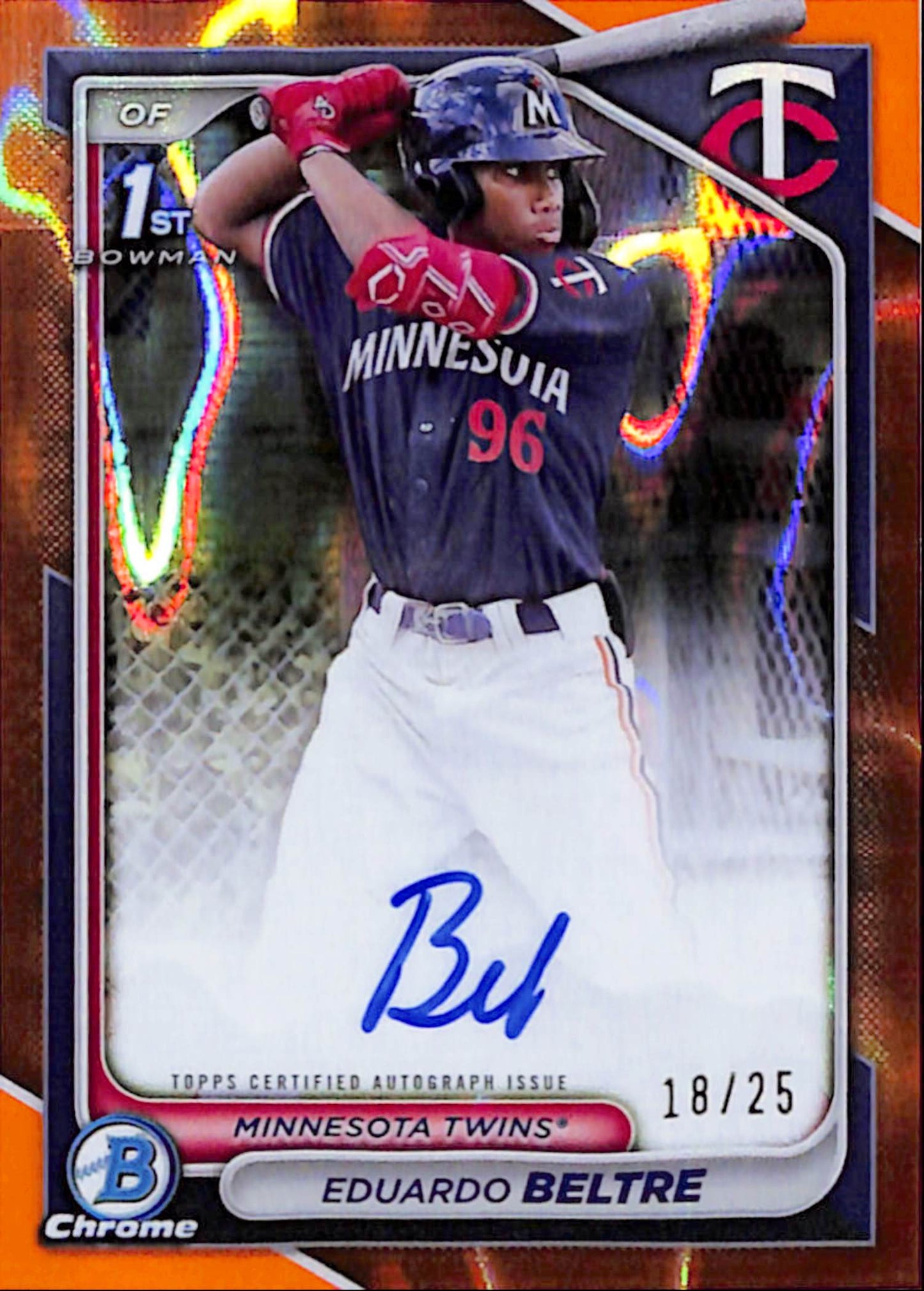 Eduardo Beltre 2024 Bowman Chrome Orange Lava Auto #18/25