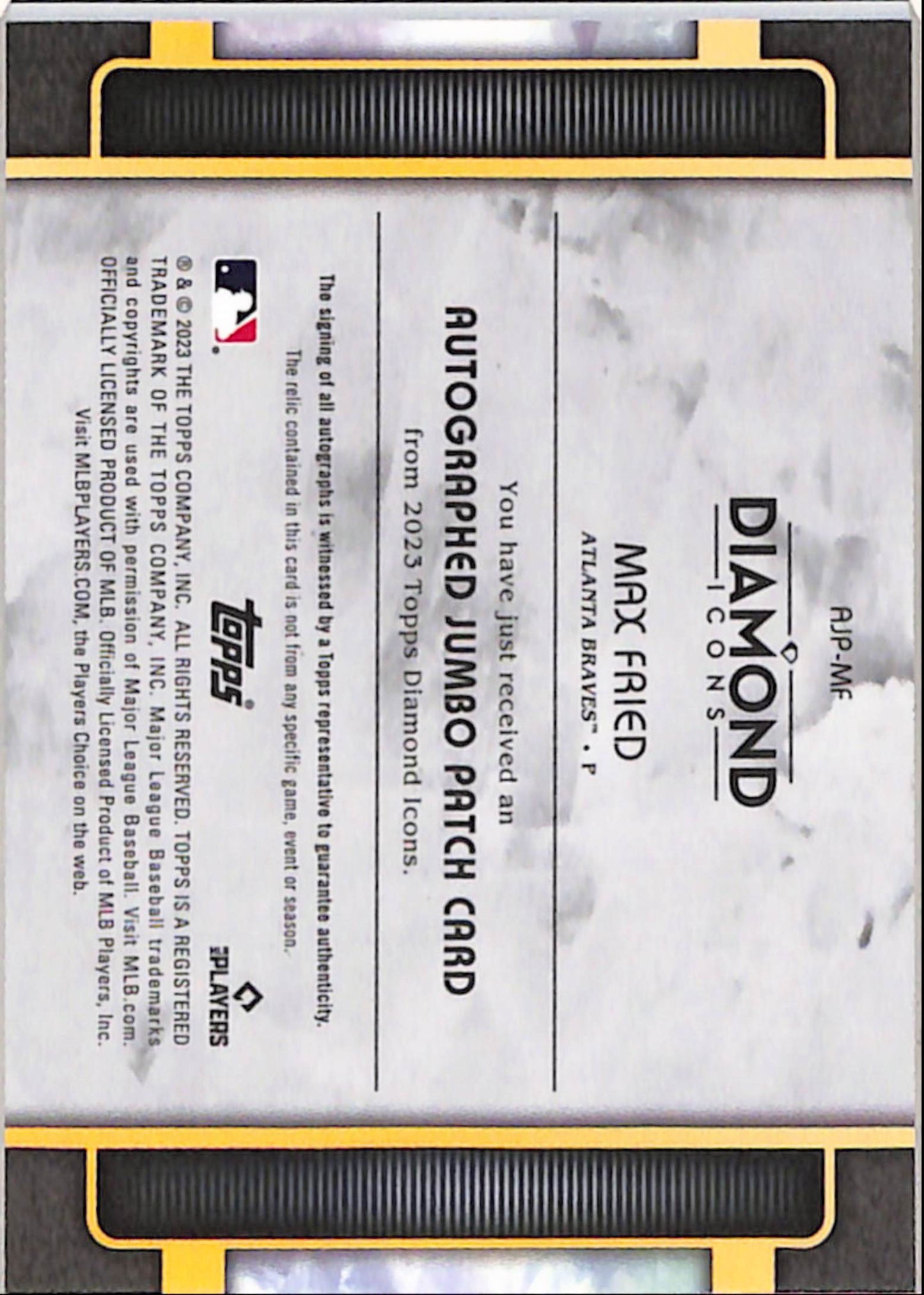 Max Fried 2023 Topps Diamond Icons Jumbo Patch Auto #6/25