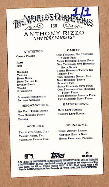 Anthony Rizzo 2024 Topps Allen and Ginter Platinum Mini 1/1