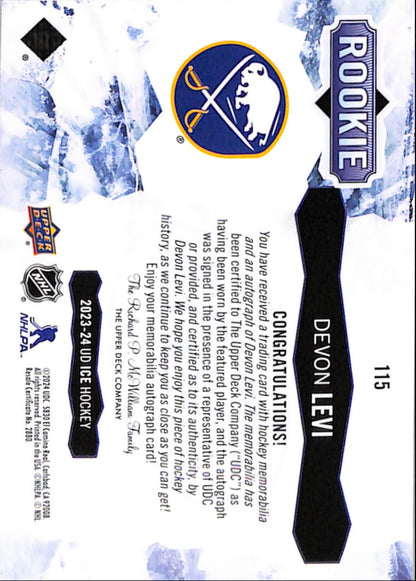 Devon Levi 2023 Upper Deck Ice Rookie Patch Auto #17/99