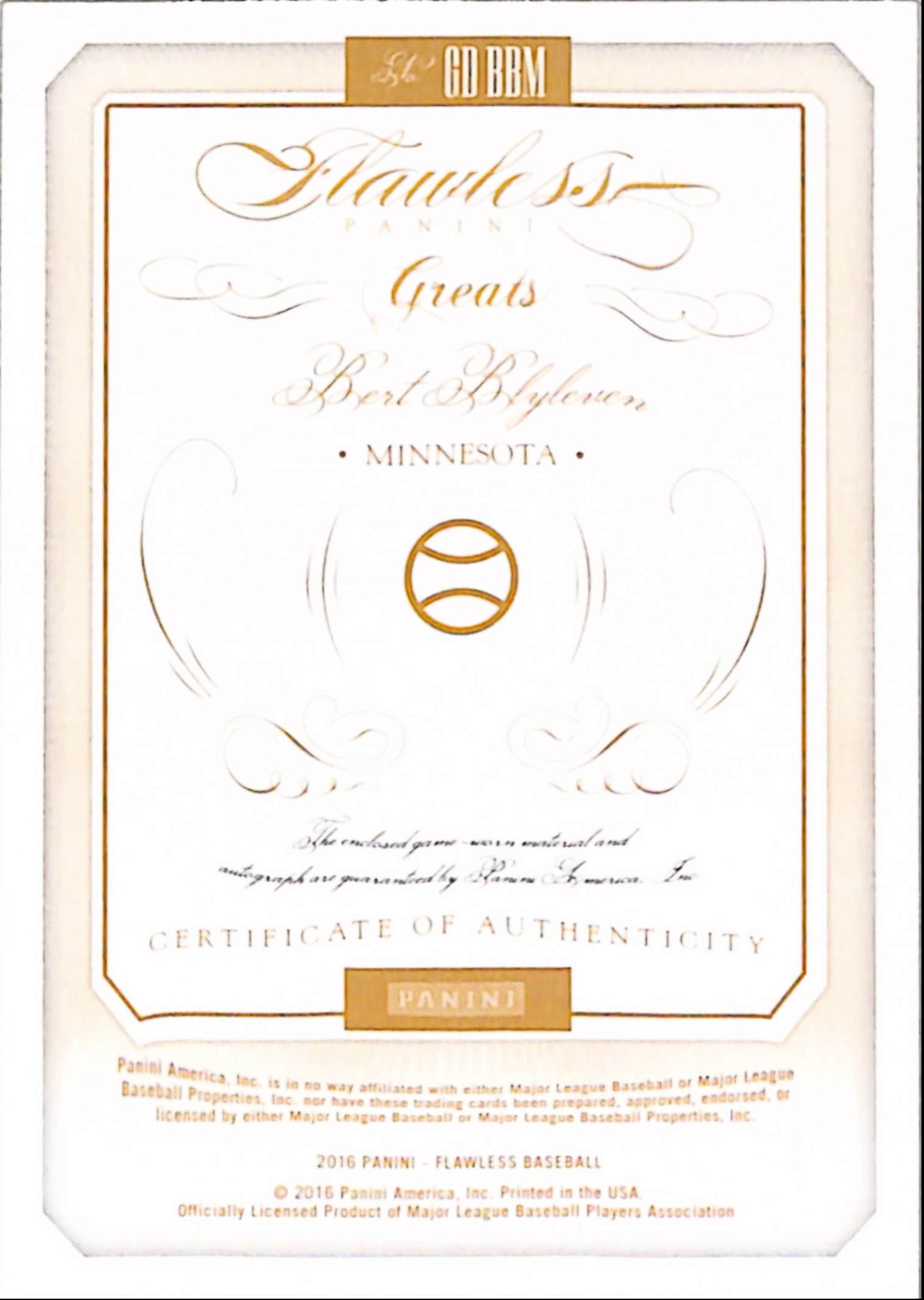 Bert Blyleven 2016 Panini Flawless Gold Patch Auto #8/10