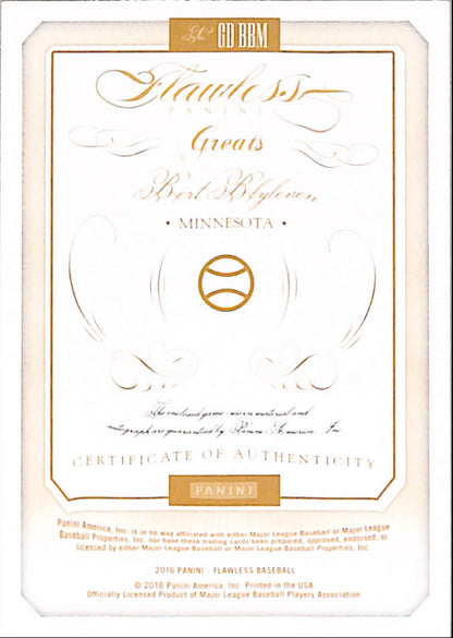 Bert Blyleven 2016 Panini Flawless Gold Patch Auto #8/10