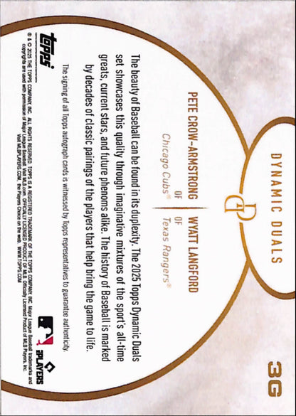 Pete Crow-Armstrong + Wyatt Langford 2025 Topps Dynamic Duals Purple Dual Auto #7/199