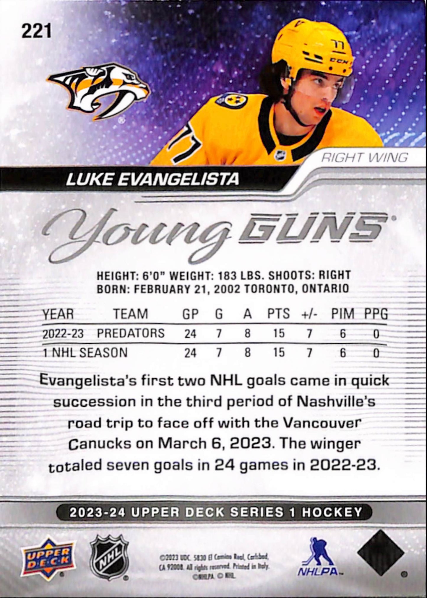 Luke Evangelista 2023 Upper Deck Exclusives Rookie #61/100