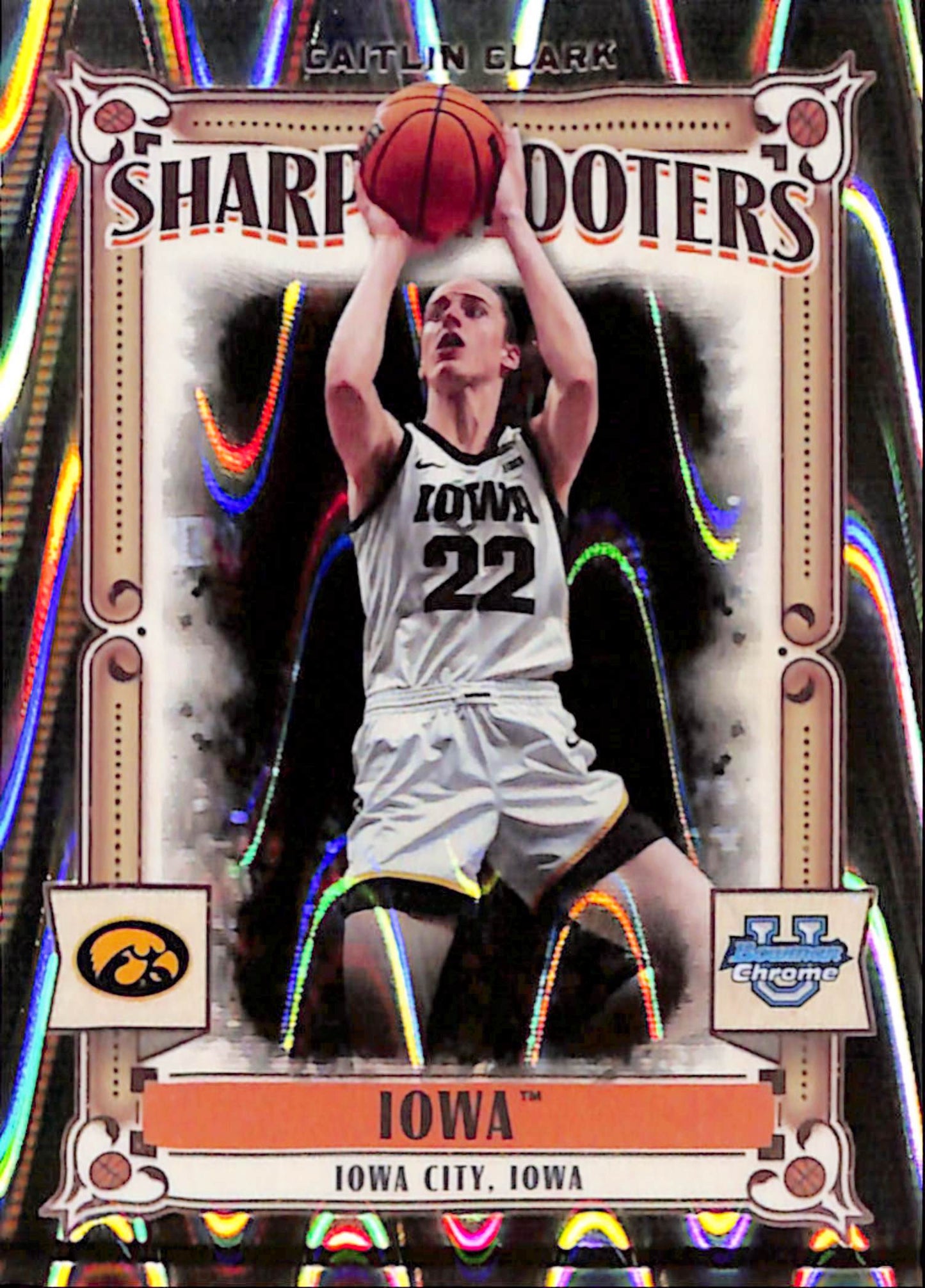 Caitlin Clark 2024 Bowman Chrome U Sharpshooters Raywave #51/150