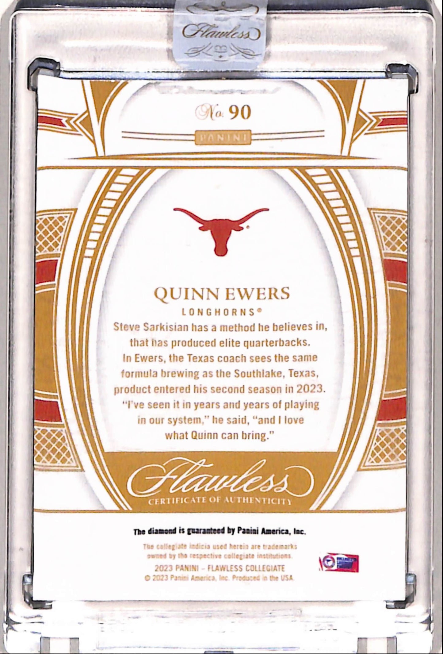 Quinn Ewers 2023 Panini Flawless Collegiate Diamond Rookie #16/25