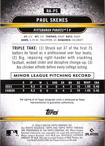 Paul Skenes 2024 Topps Triple Threads Purple Auto Rookie #66/75