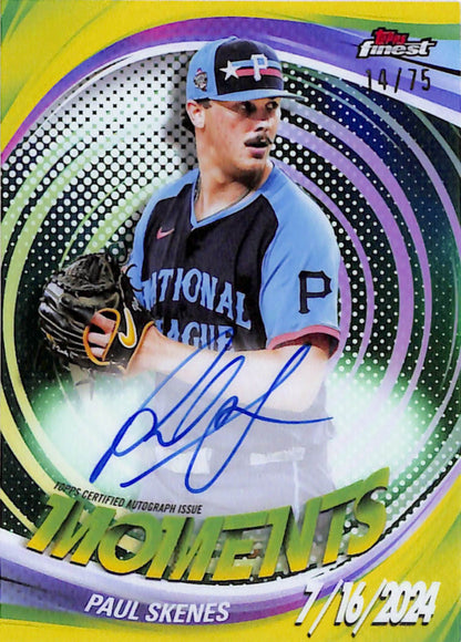 Paul Skenes 2025 Topps Finest Moments Yellow Refractor Auto #14/75