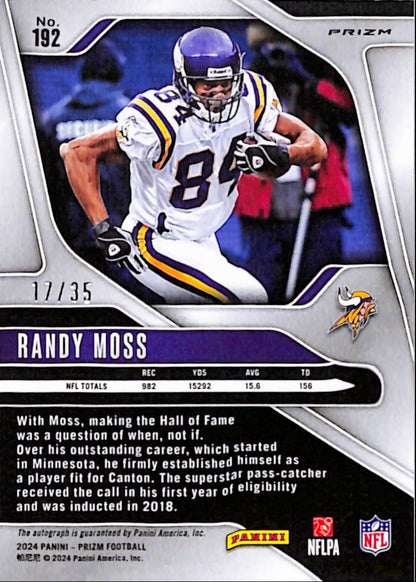 Randy Moss 2024 Panini Prizm Red Shimmer Auto #17/35