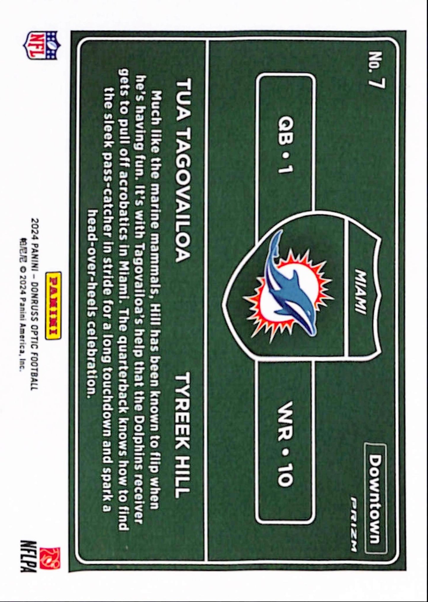 Tua Tagovailoa + Tyreek Hill 2024 Donruss Optic Dual Downtown