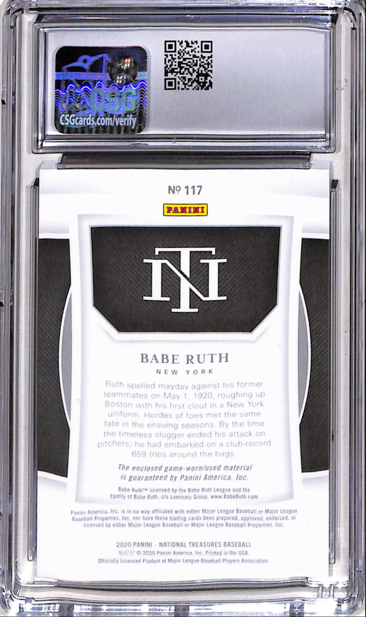 Babe Ruth 2020 Panini National Treasures Game Used Jersey #24/25