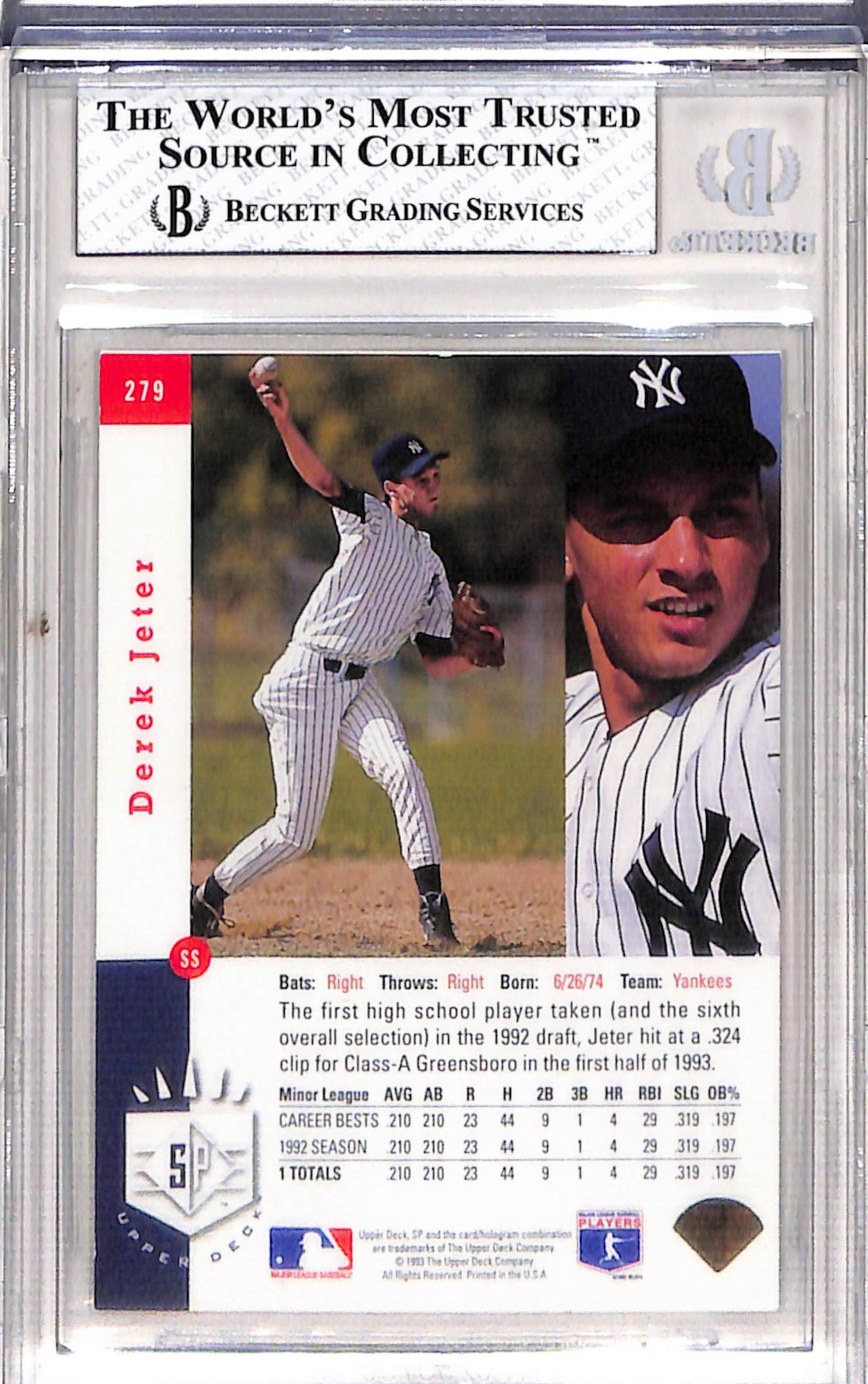 Derek Jeter 1993 Upper Deck SP Rookie #279 BGS 8 Nm-Mint 5528