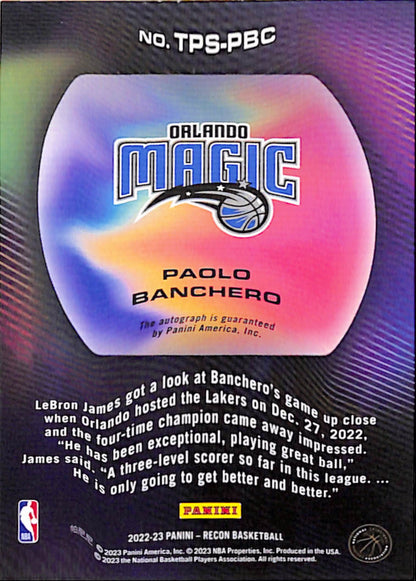Paolo Banchero 2022 Panini Recon True Potential Purple Rookie Auto #7/25