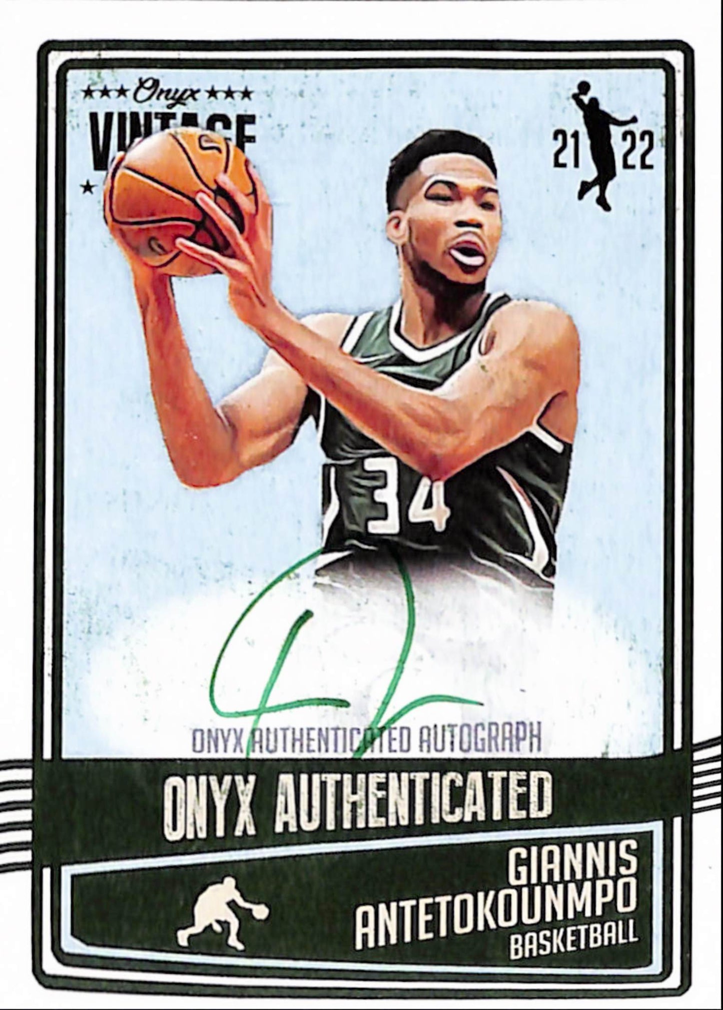 Giannis Antetokounmpo 2021 Onyx Authenticated Vintage Green Auto