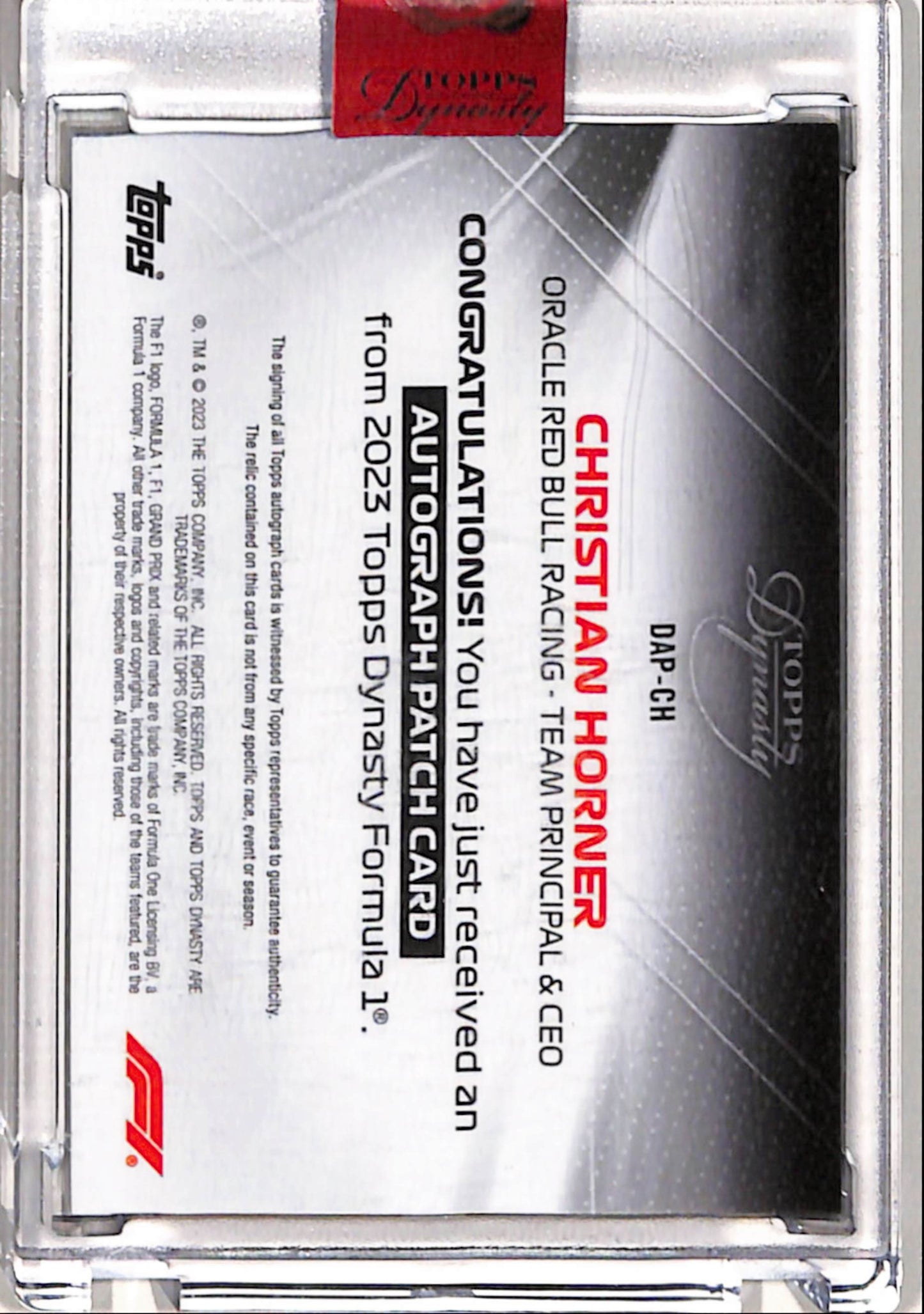 Christian Horner 2023 Topps Formula 1 Dynasty Patch Auto #3/10