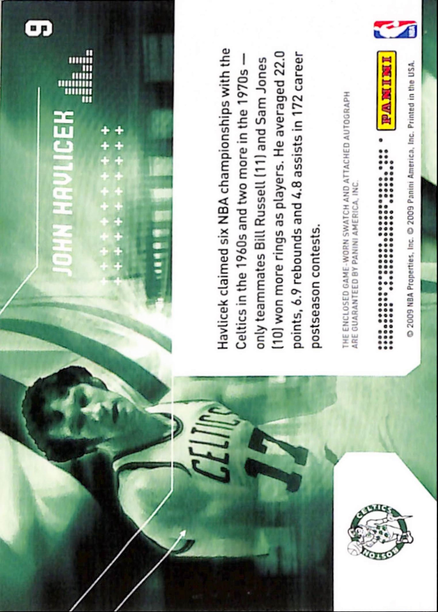 John Havlicek 2009 Panini Limited Decade of Dominance Auto Jersey #10/25