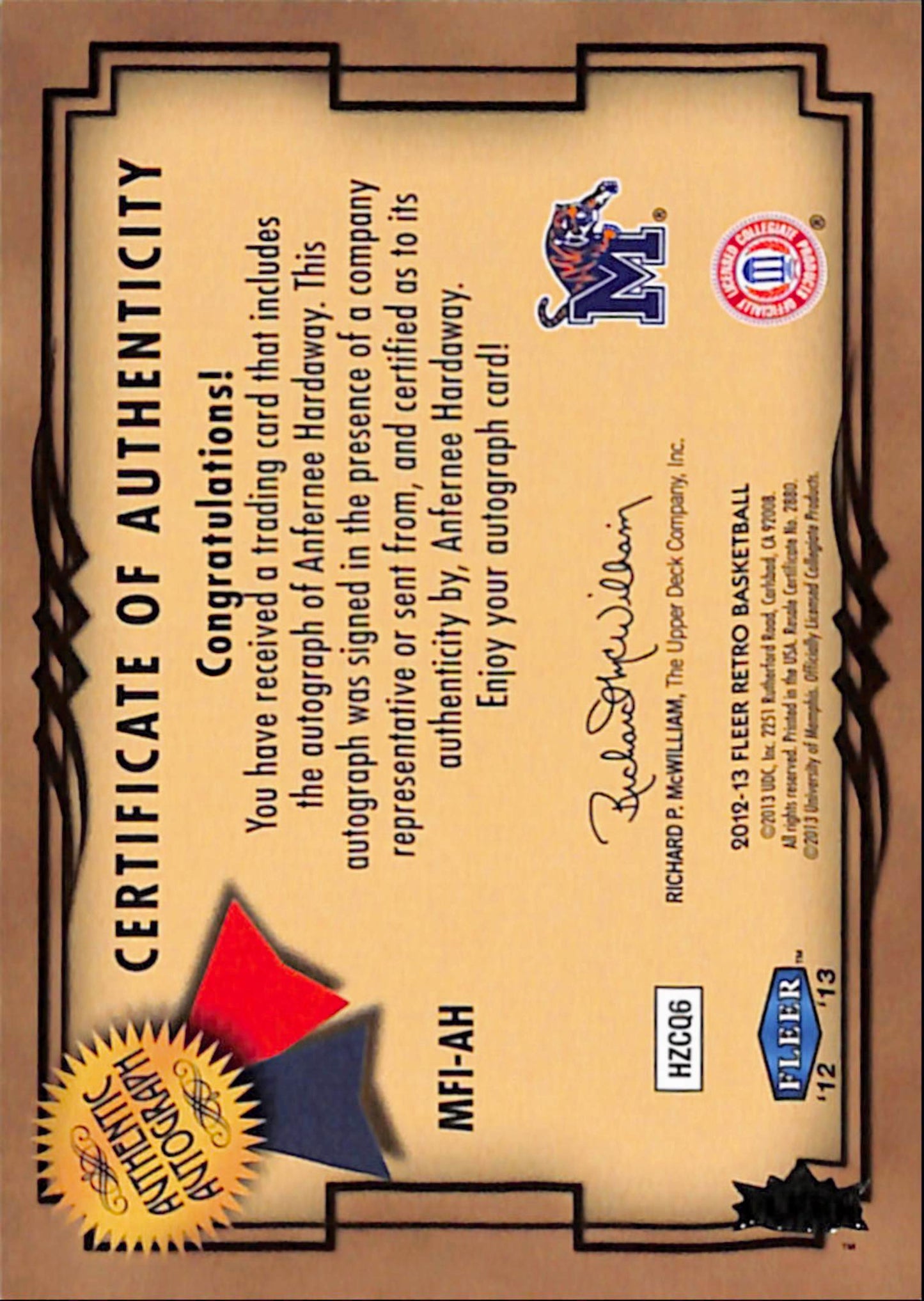 Anfernee Hardaway 2012 Fleer Retro Fresh Ink Autograph