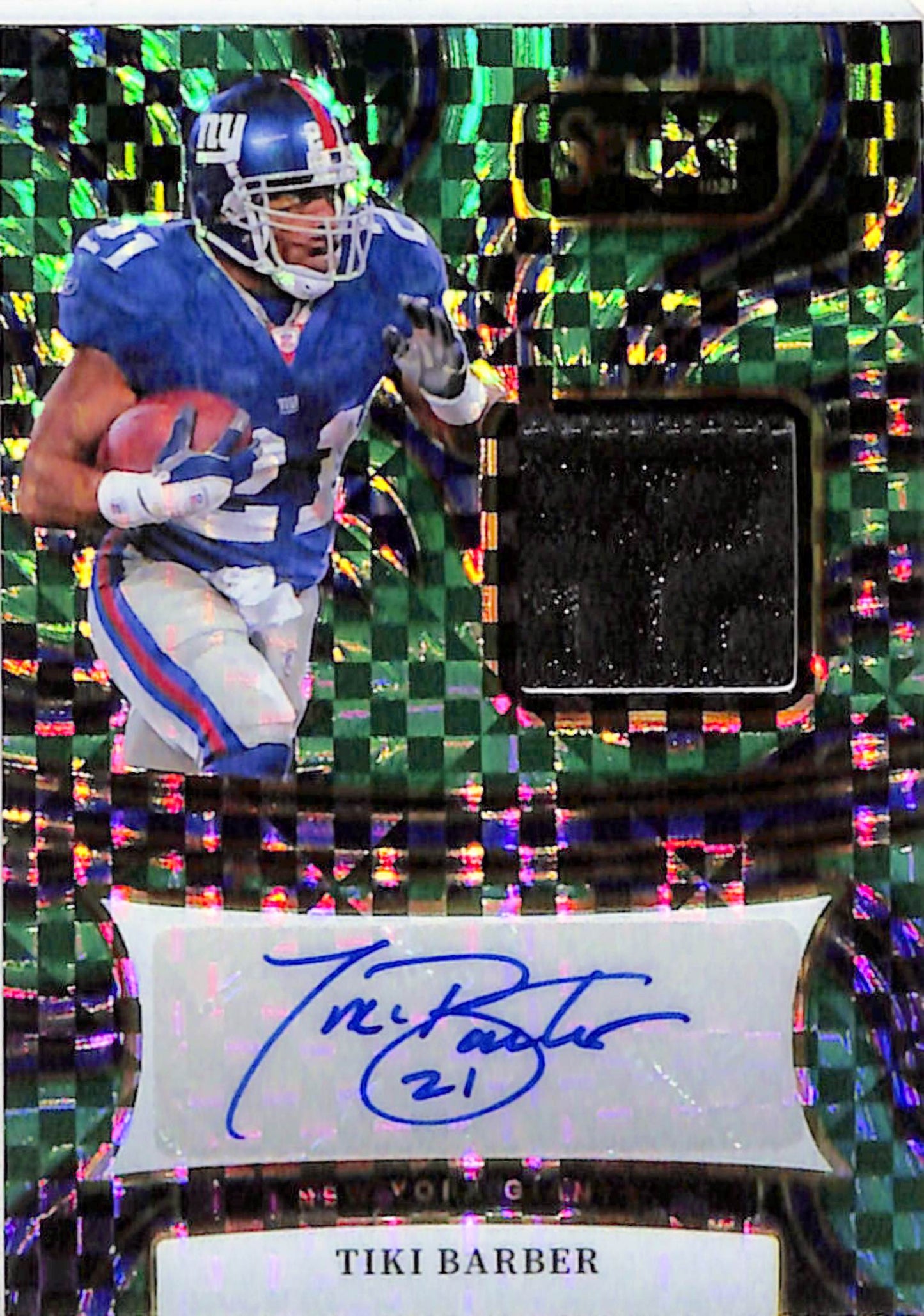 Tiki Barber 2024 Panini Select Green Prizm Jersey Tag Auto #5/5