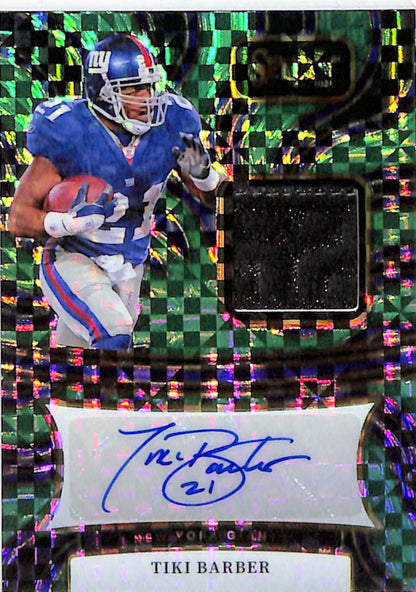 Tiki Barber 2024 Panini Select Green Prizm Jersey Tag Auto #5/5