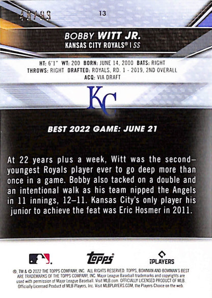 Bobby Witt Jr. 2022 Bowmans Best Green Mini-Diamond Refractor Rookie #48/99