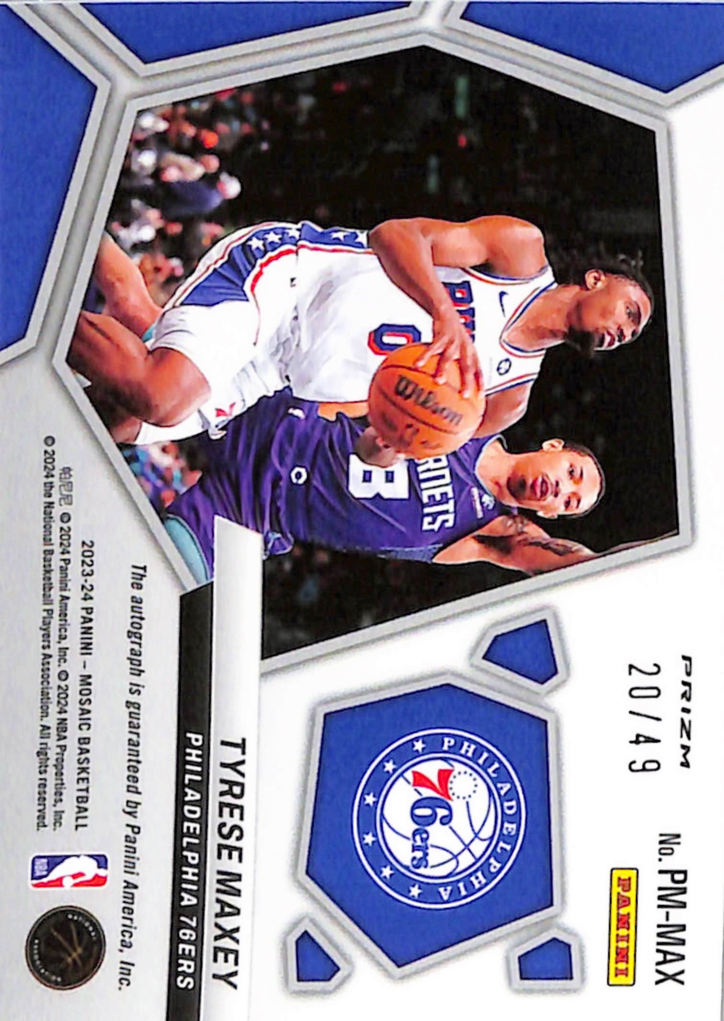 Tyrese Maxey 2020 Panini Mosaic Blue Pictographs Rookie Auto #20/49