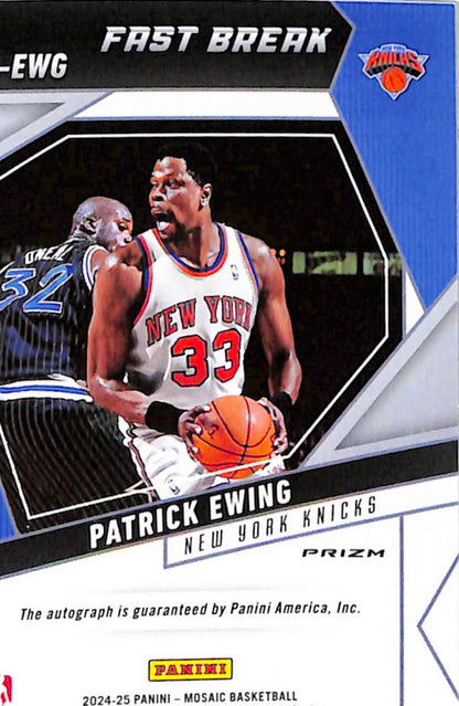 Patrick Ewing 2024 Panini Mosaic Fast Break Pink Disco Autograph #6/15