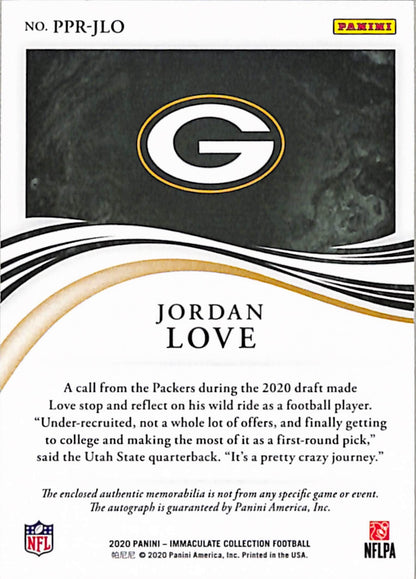 Jordan Love 2020 Panini Immaculate Jumbo Patch Rookie Auto #51/75