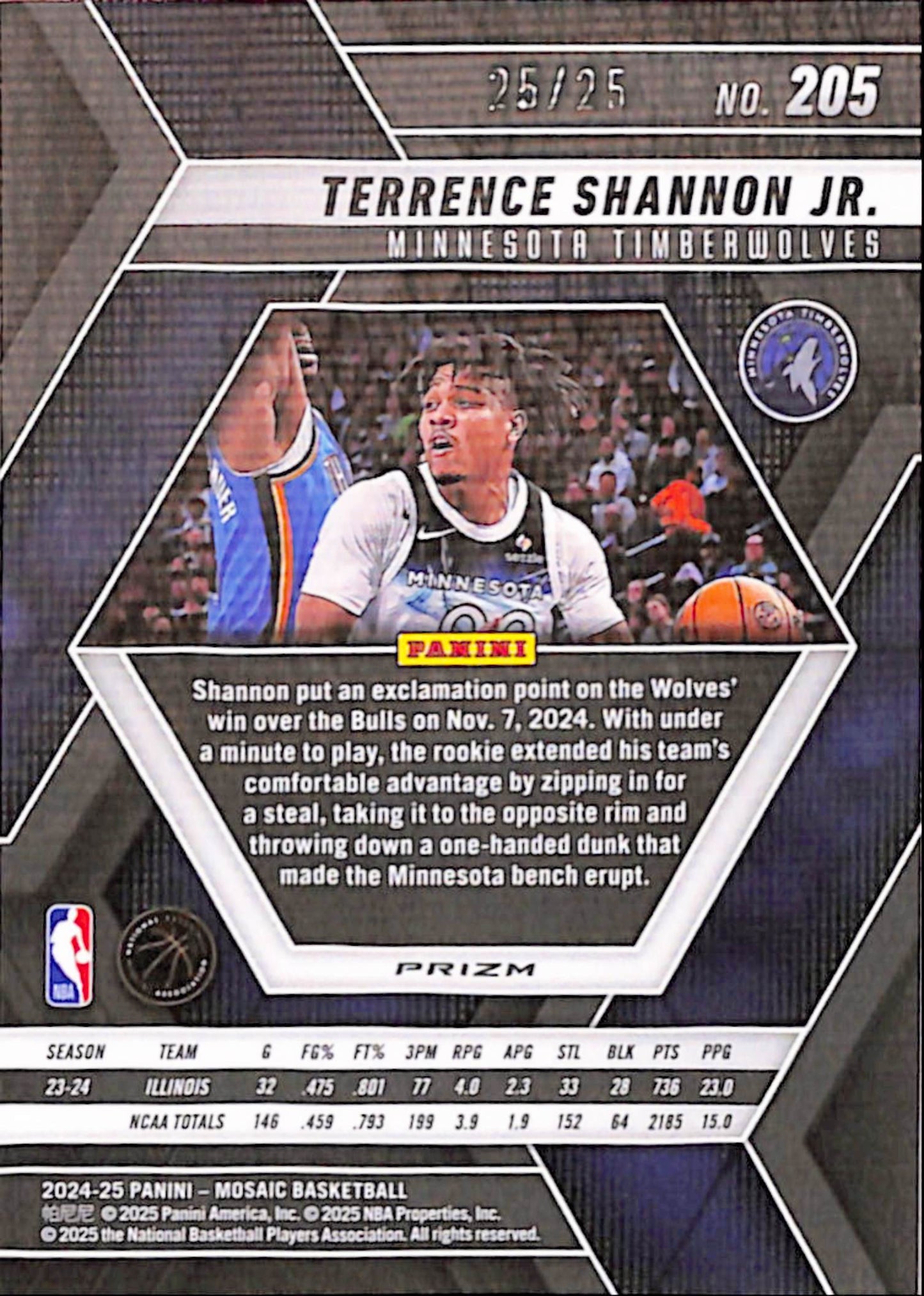 Terrance Shannon Jr 2024 Panini Mosaic White Mosaic Rookie #25/25