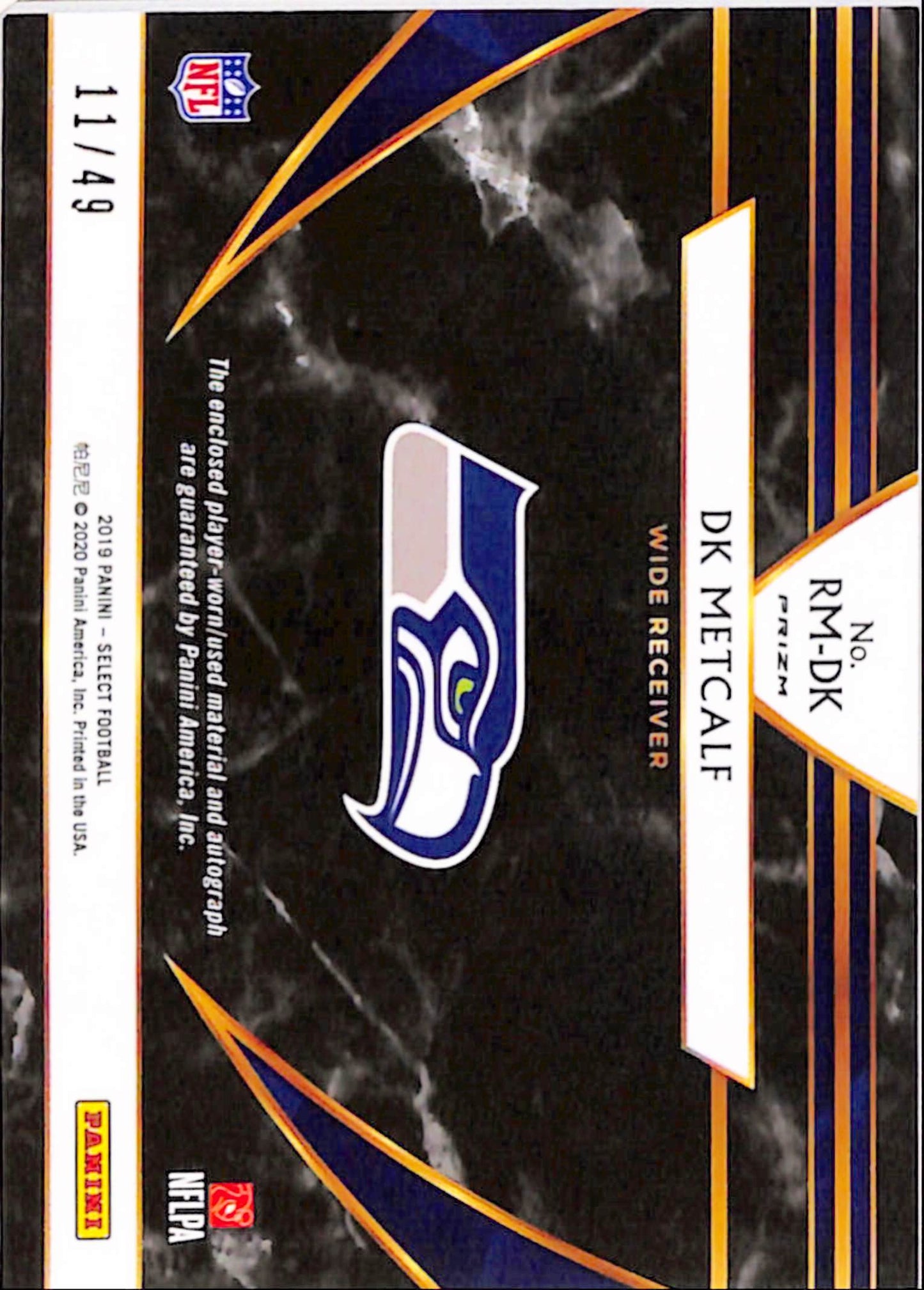 DK Metcalf 2019 Panini Select Purple Rookie Jersey Auto #11/49