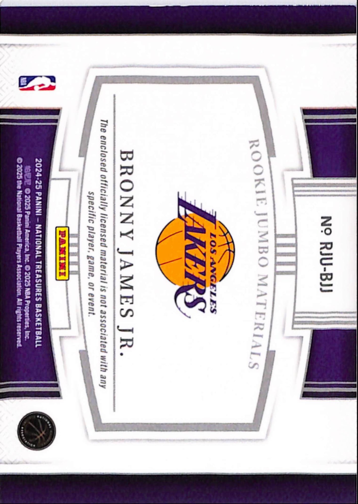 Bronny James Jr. 2024 Panini National Treasures Rookie Jumbo Materials Patch #8/8