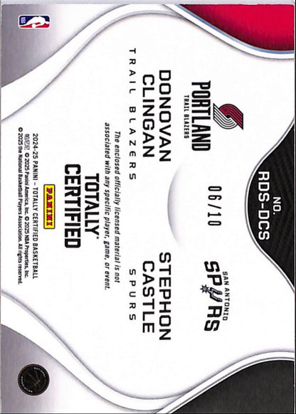 Donovan Clingan + Stephon Castle 2024 Panini Totally Certified Gold Dual Patch #6/10
