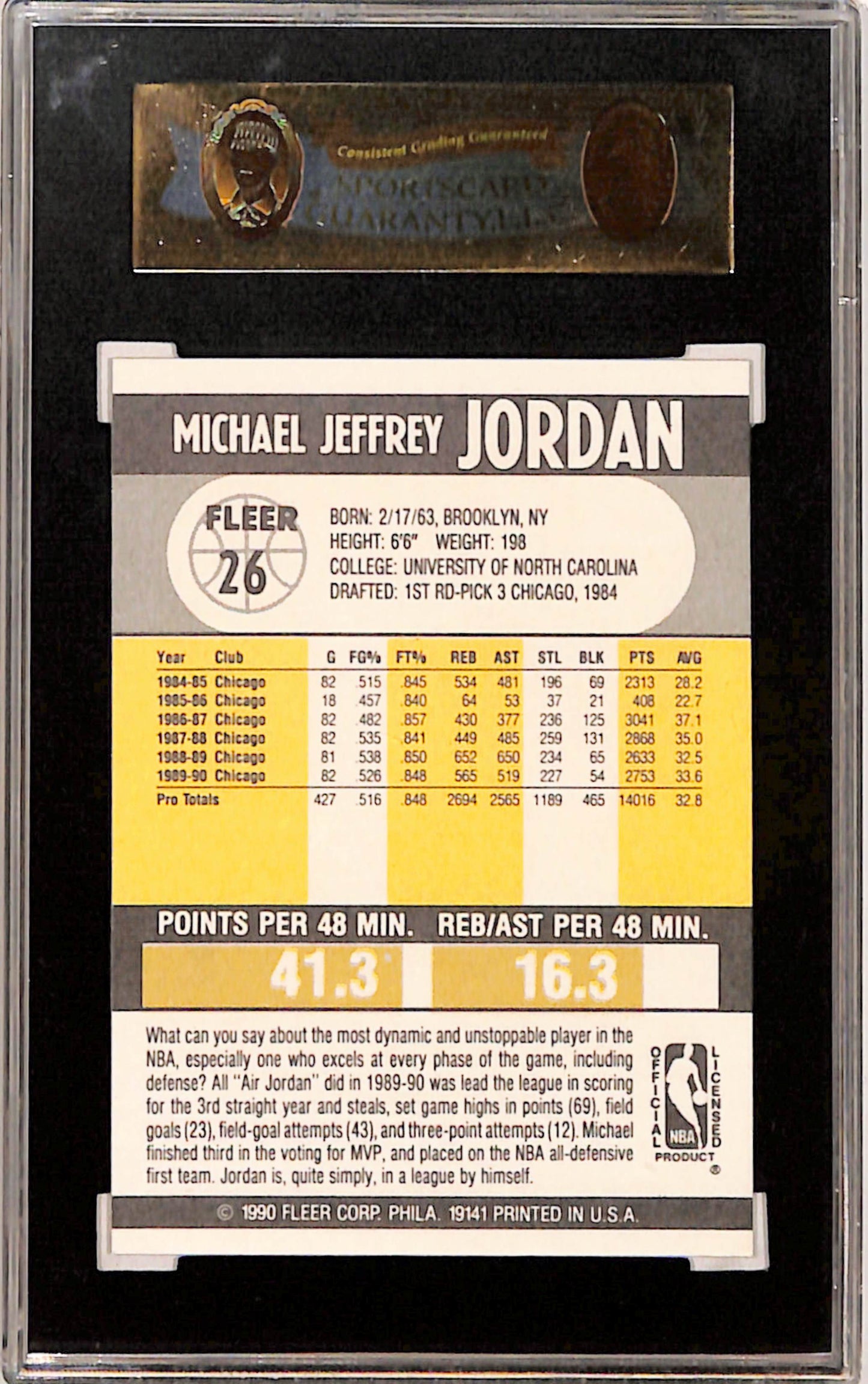 Michael Jordan 1990 Fleer #26 SGC 10 Gem Mint