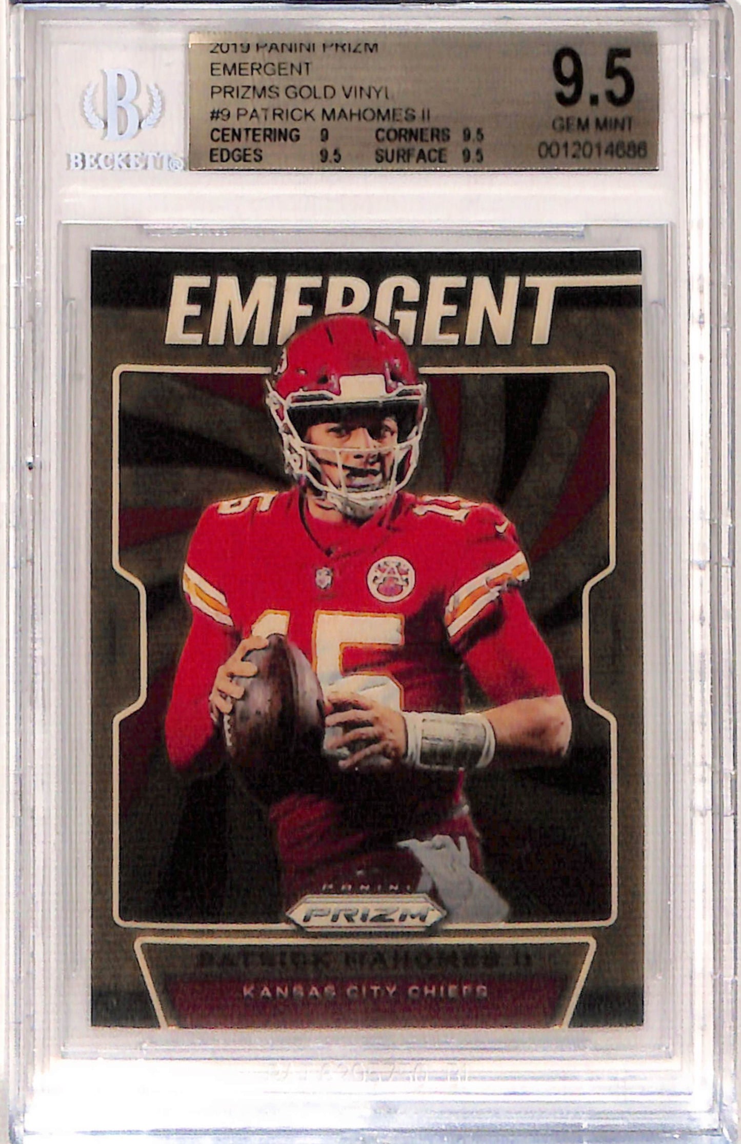 Patrick Mahomes 2019 Panini Prizm Emergent Gold Vinyl #3/5 BGS 9.5 Gem Mint