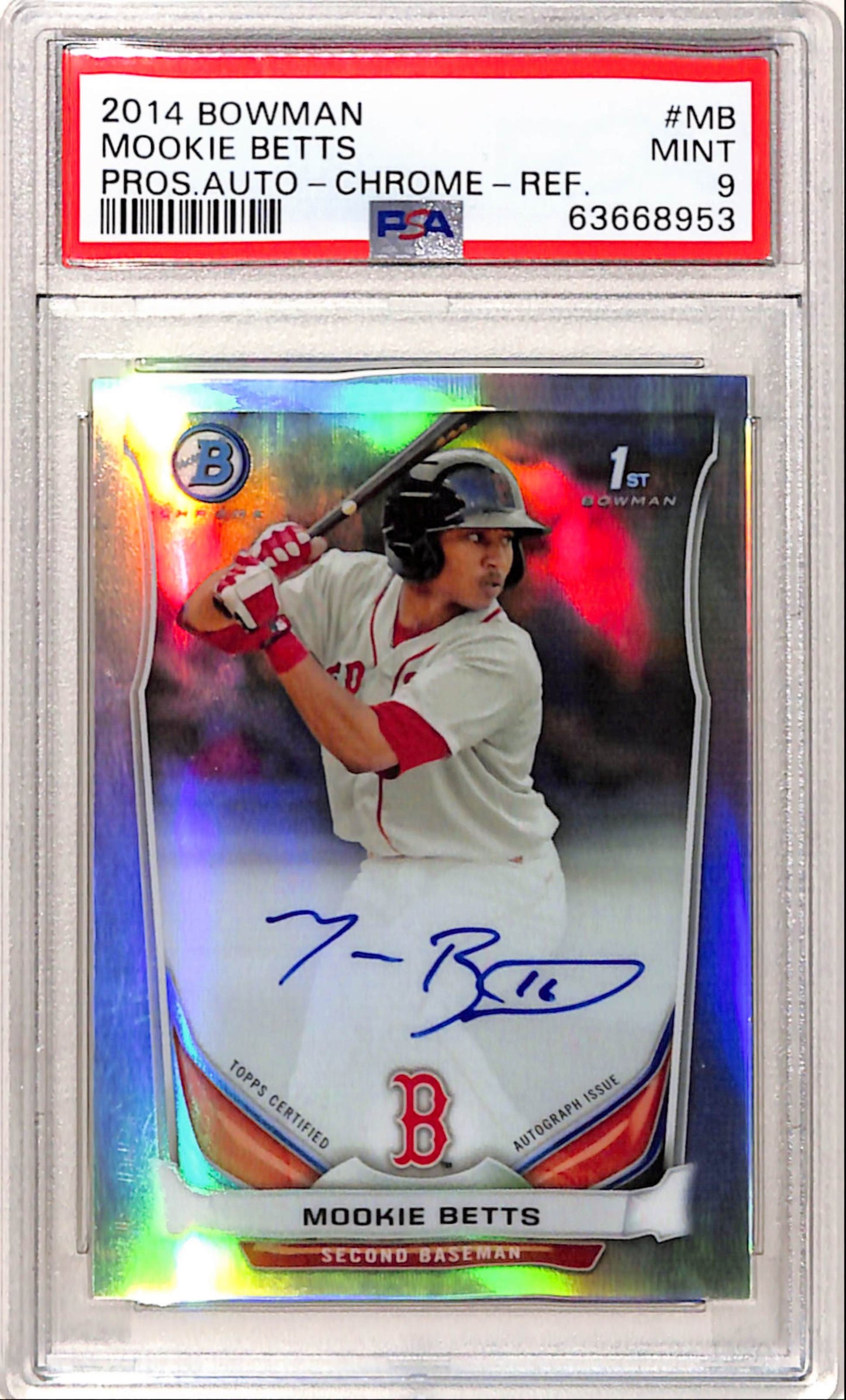 Mooke Betts 2014 Bowman Chrome Rookie Auto Refractor #171/500 PSA 9 Mint