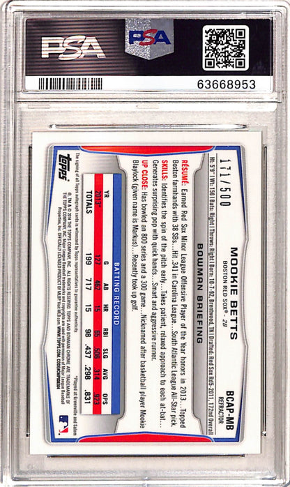 Mooke Betts 2014 Bowman Chrome Rookie Auto Refractor #171/500 PSA 9 Mint