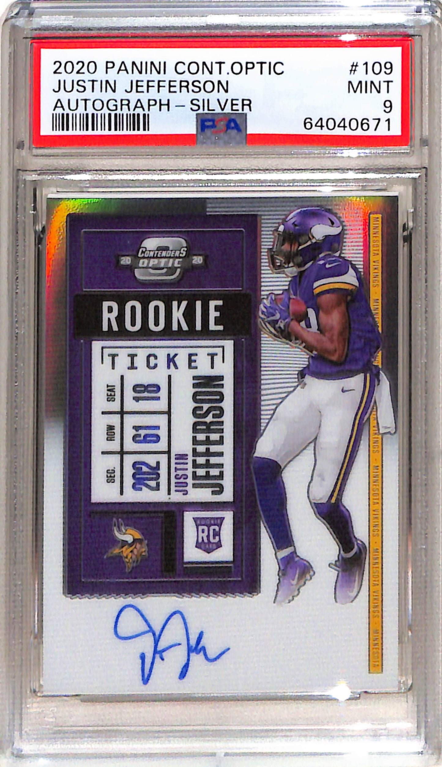 Justin Jefferson 2020 Contenders Optic Silver Auto Rookie PSA 9 Mint