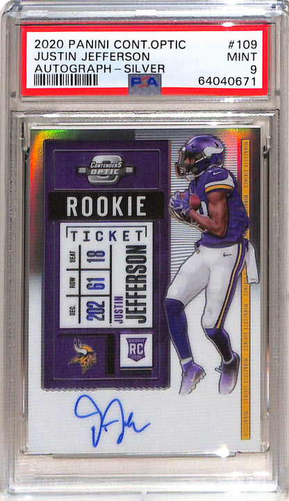 Justin Jefferson 2020 Contenders Optic Silver Auto Rookie PSA 9 Mint