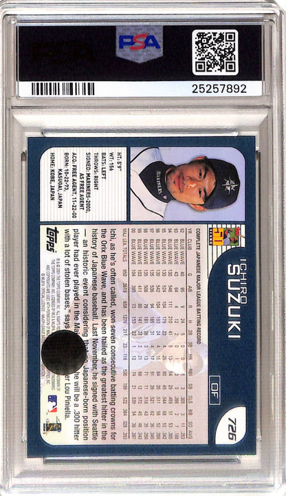 Ichiro Suzuki 2001 Topps Rookie Autograph #726 PSA 8 Auto 10