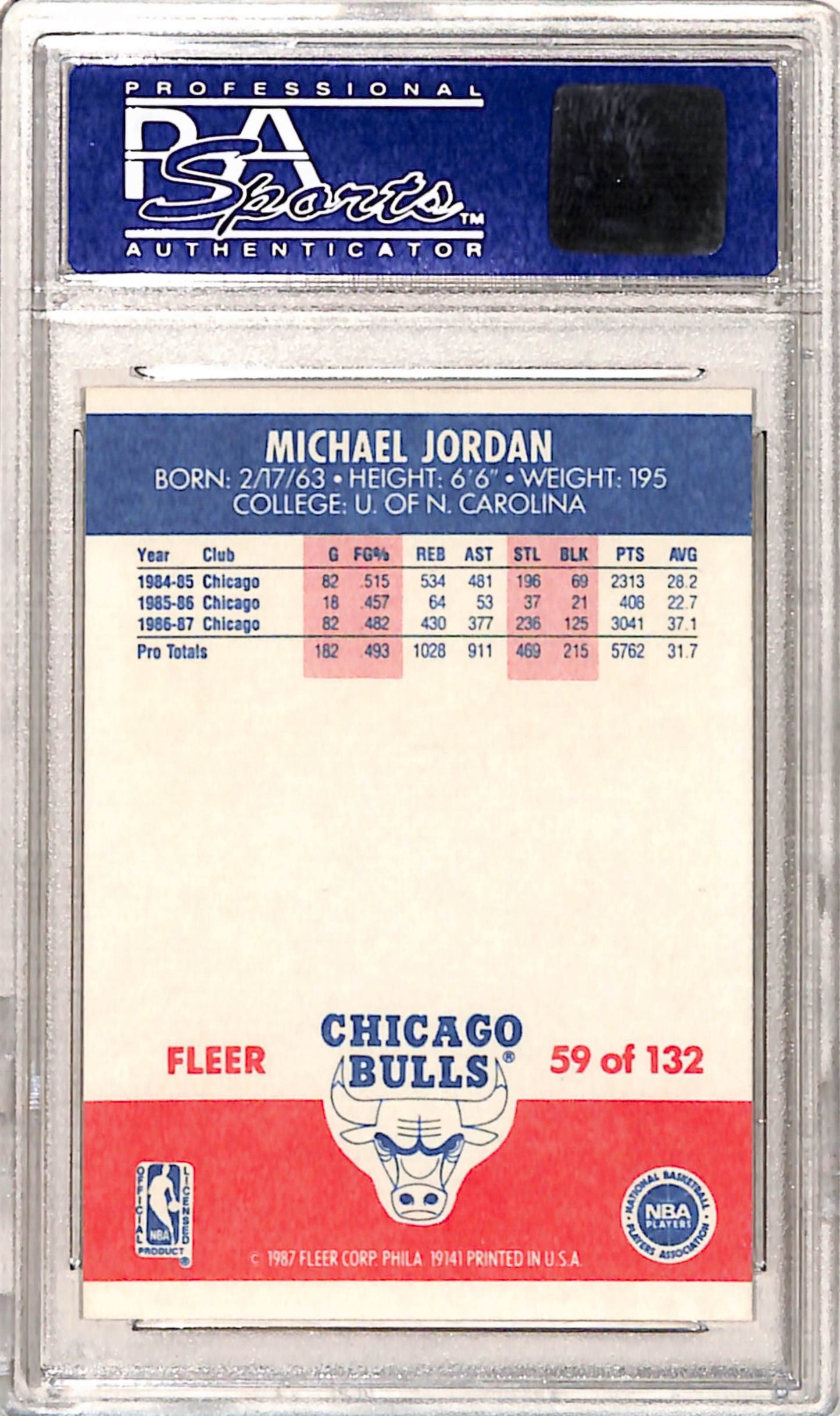 Michael Jordan 1987 Fleer #59 PSA 9 Mint 0764