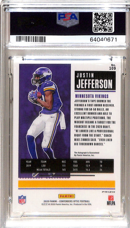 Justin Jefferson 2020 Contenders Optic Silver Auto Rookie PSA 9 Mint